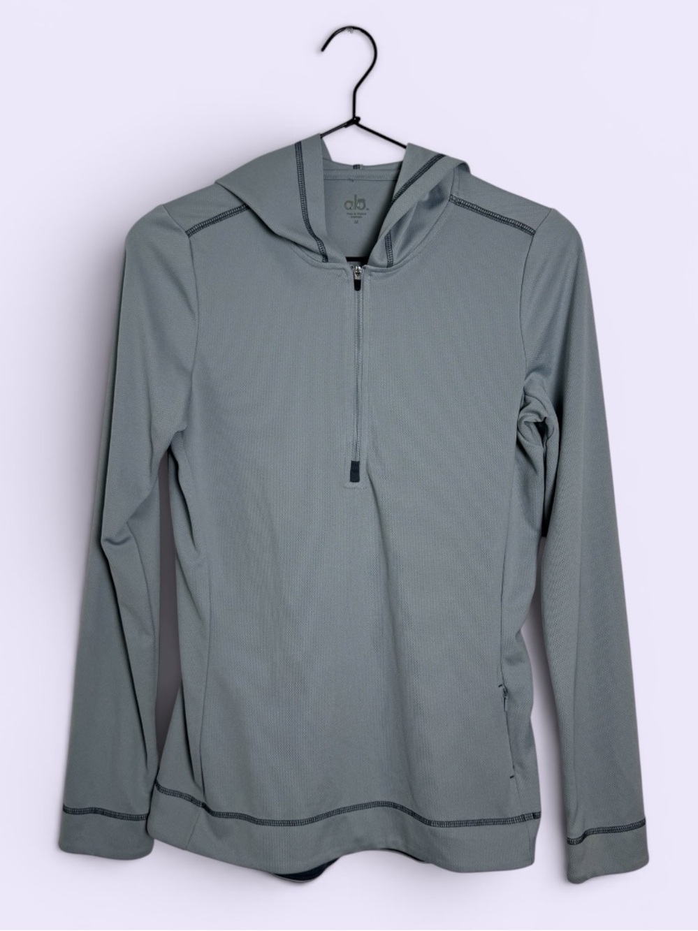 Alo Gray Cool Fit Quarter Zip Hooded Performance Pullover